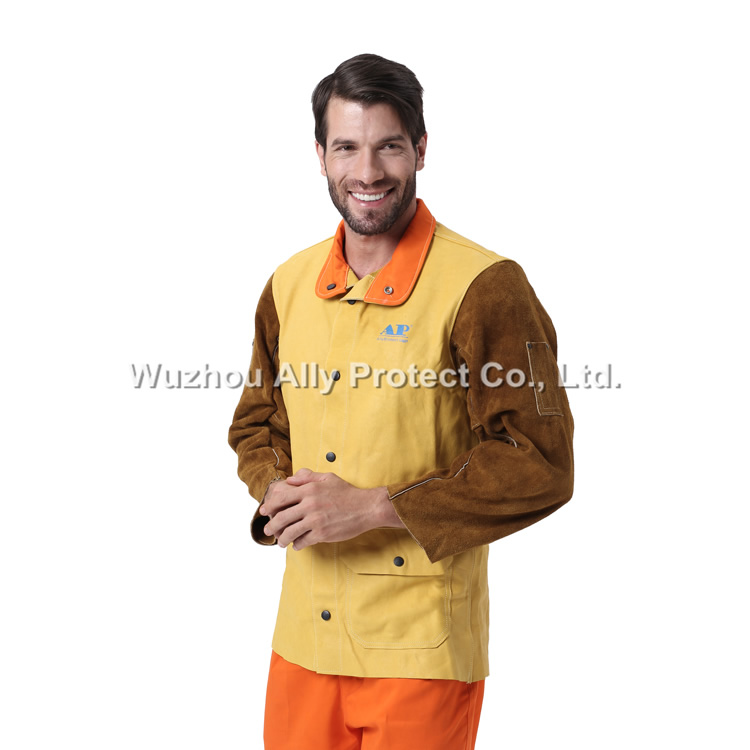 AP-2830 Yellow Grain & Brown Split Leather welding Jacket